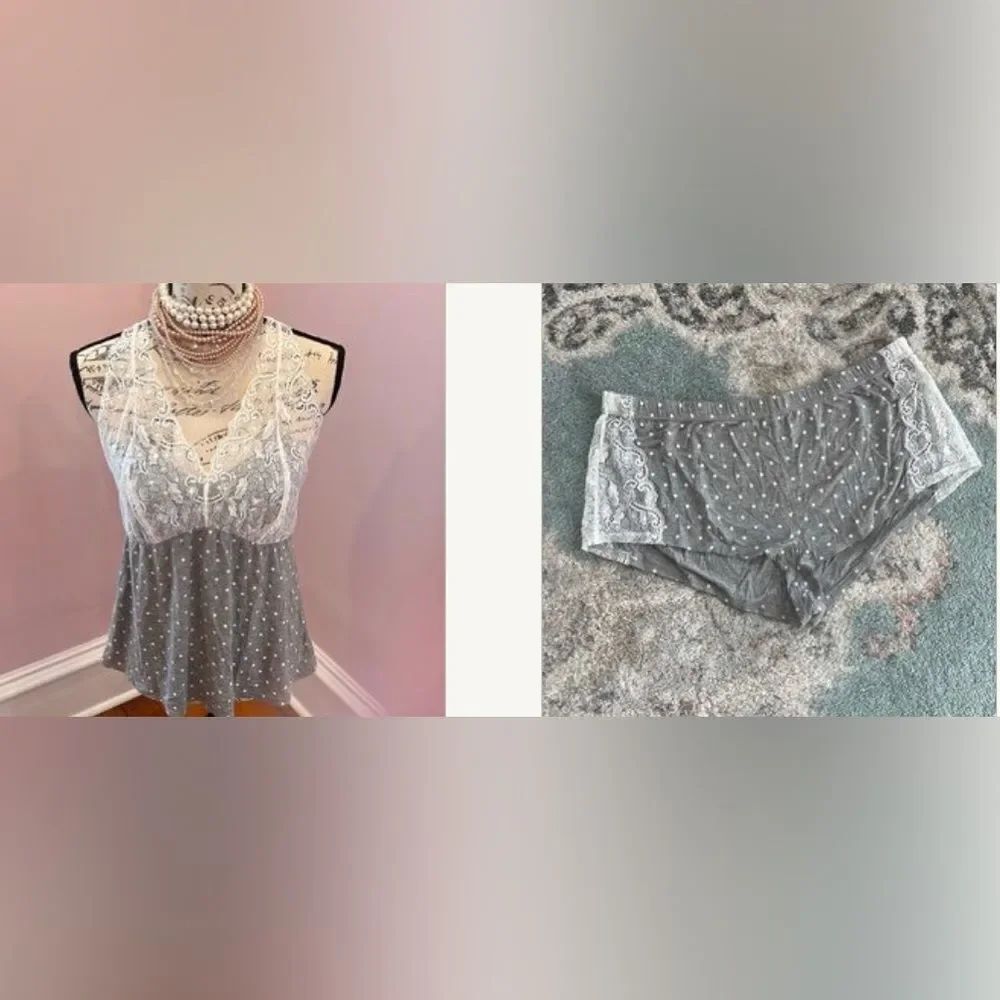 NWT 2pc Adore Me 0X (XL) Polka Dot Lace Trim Sleep Cami Shorts Set